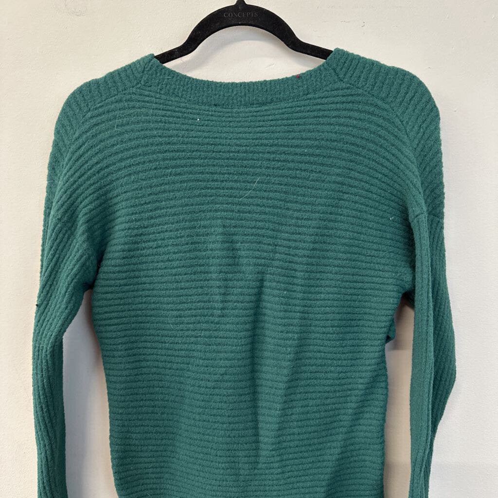 Express Green Ribbed Long Sleeve Cross Front Top Small