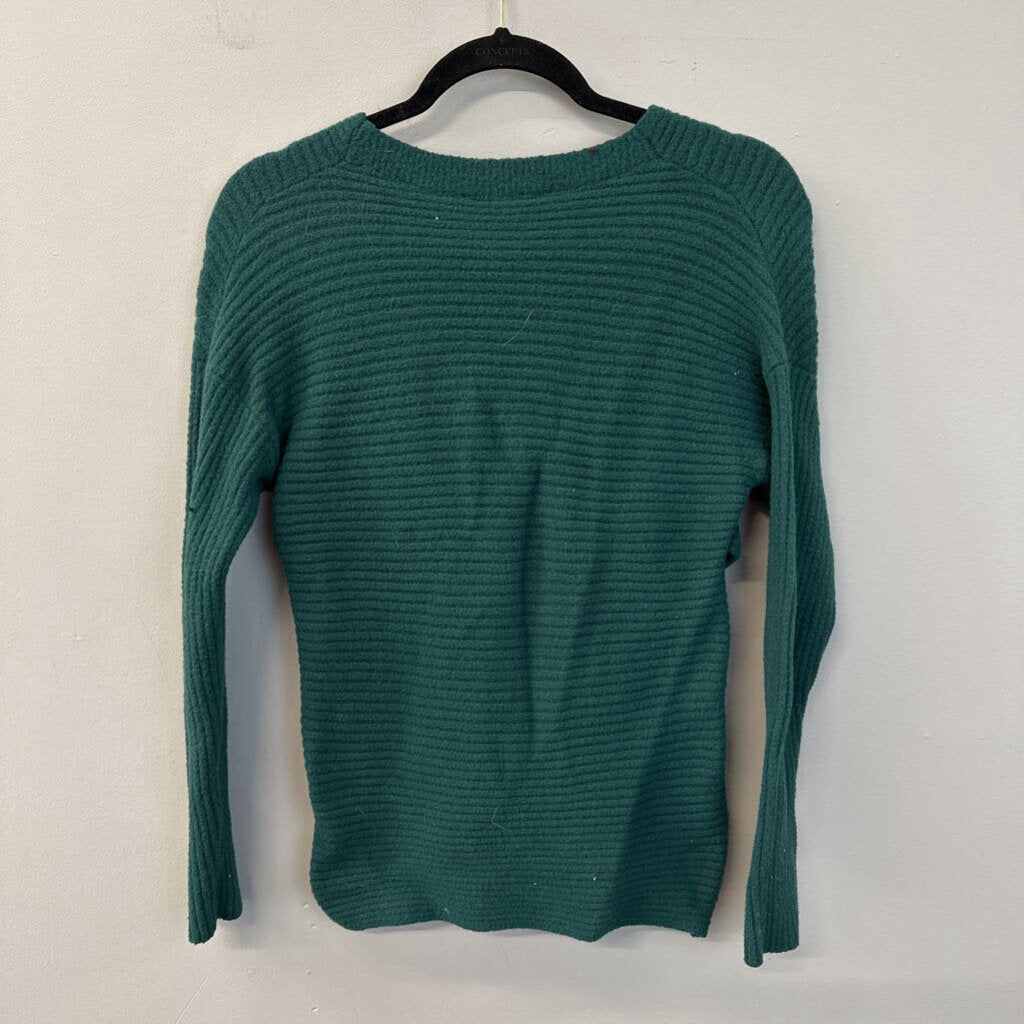 Express Green Ribbed Long Sleeve Cross Front Top Small