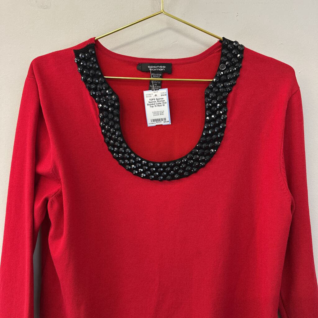 Spense Woman Beaded Collar Knit Top 1X