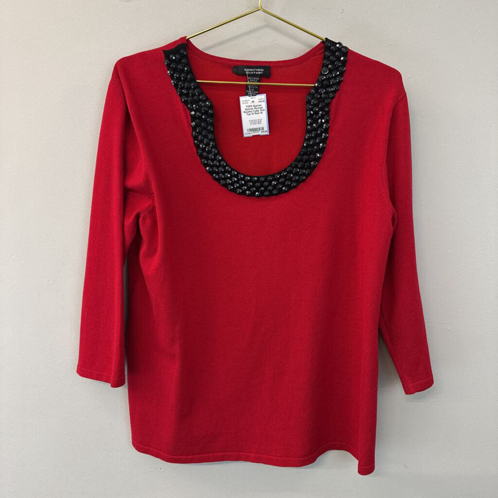 Spense Woman Beaded Collar Knit Top 1X