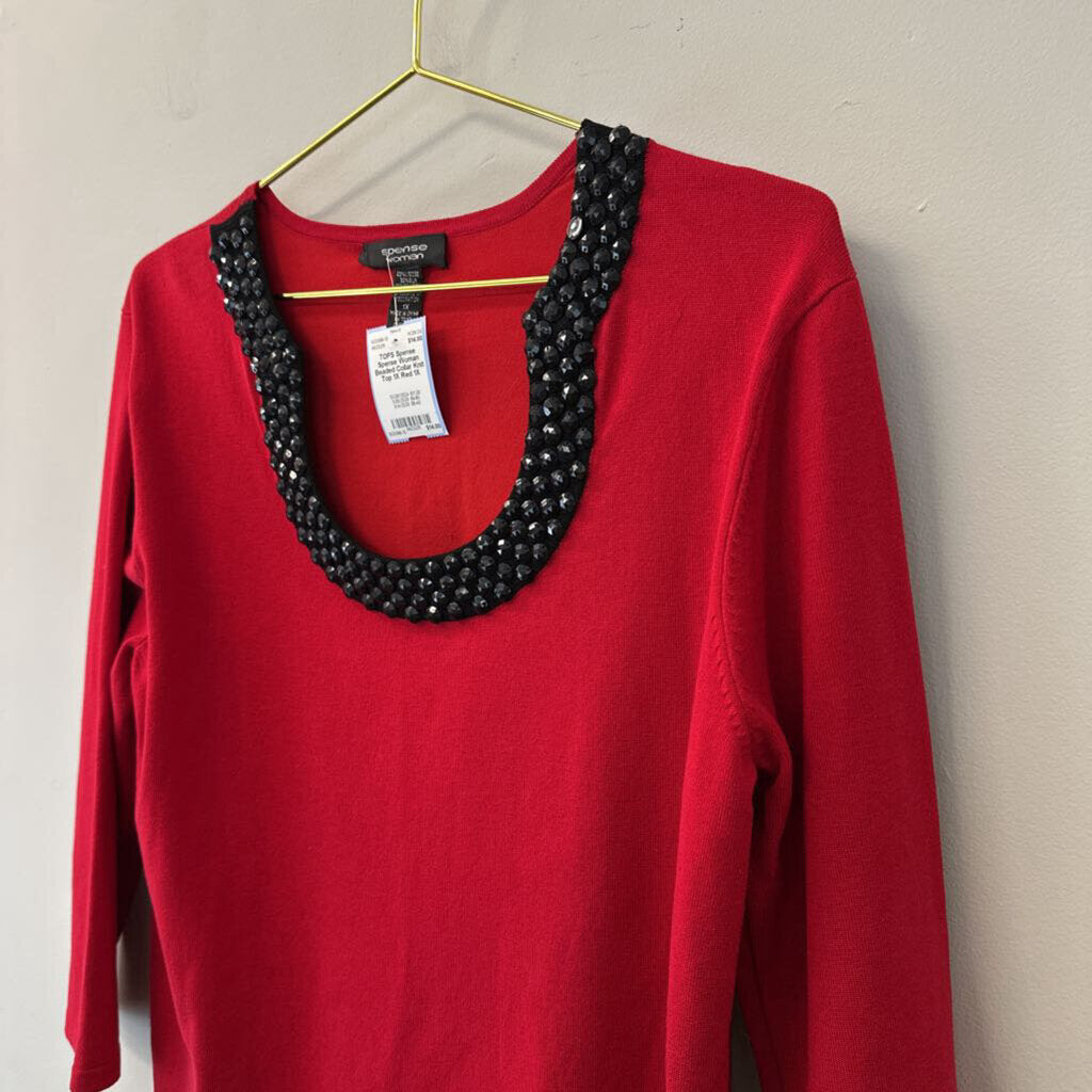 Spense Woman Beaded Collar Knit Top 1X