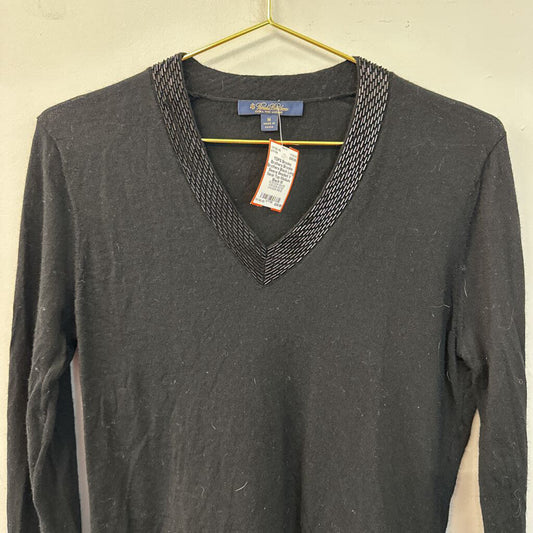 Brooks Brothers Black Long Sleeve Beaded V Neck Top Medium