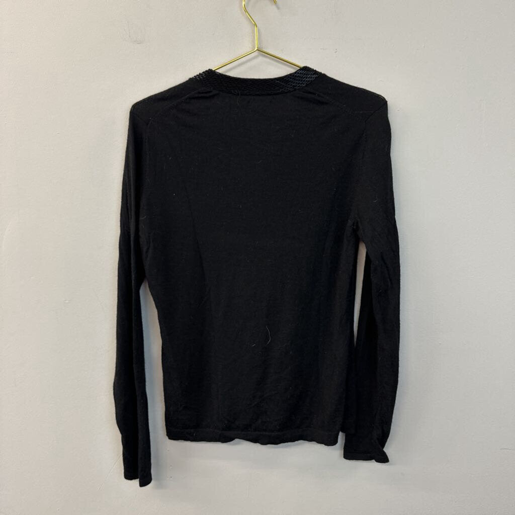 Brooks Brothers Black Long Sleeve Beaded V Neck Top Medium