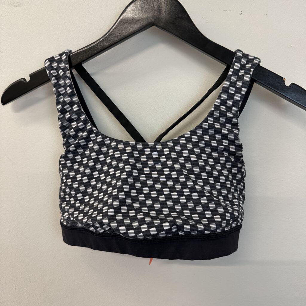 Lululemon Black/ Grey Print Cross Back Sports Bra 6