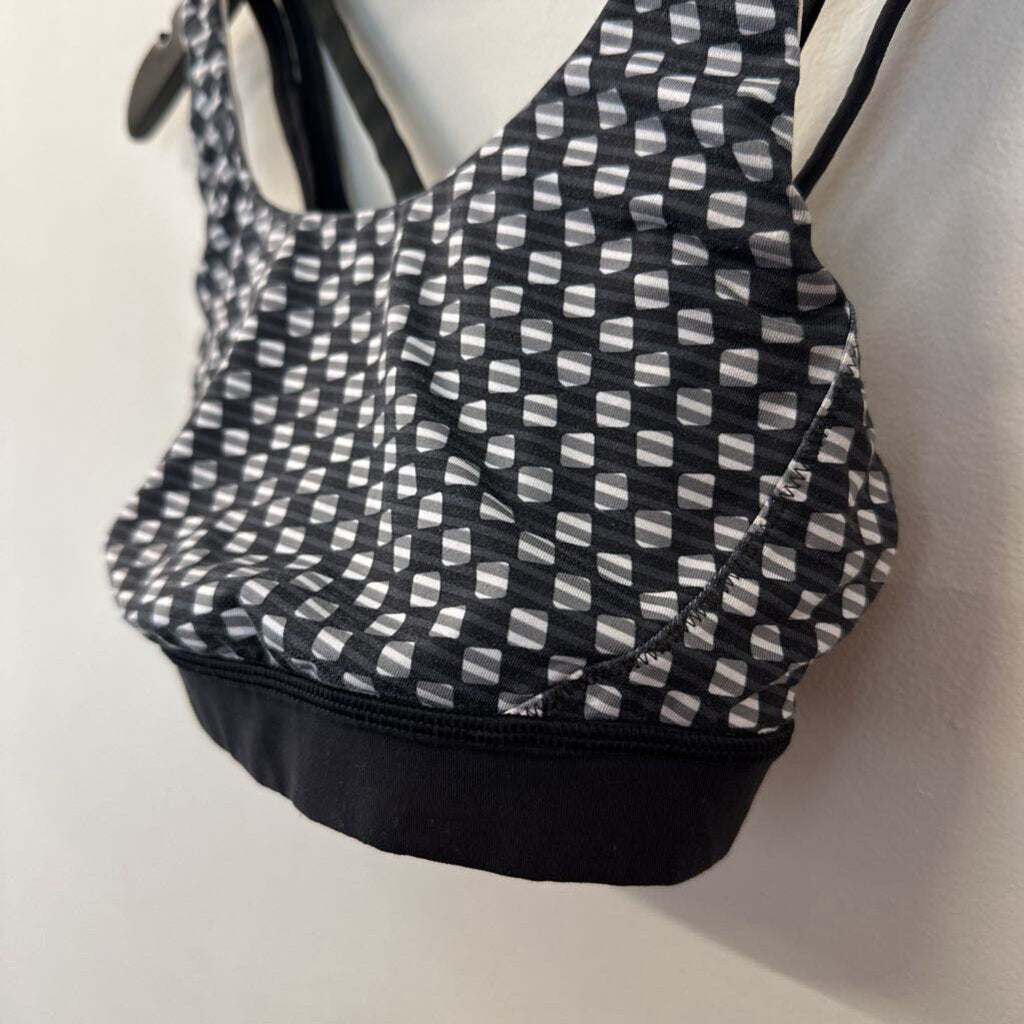 Lululemon Black/ Grey Print Cross Back Sports Bra 6