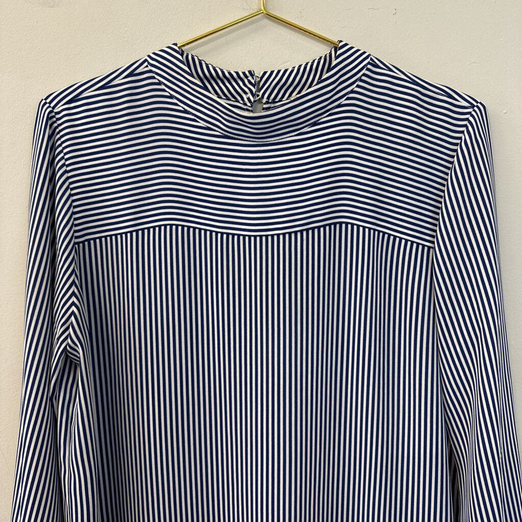 Loft Blue/ White Striped Long Sleeve Mock Neck Top Medium