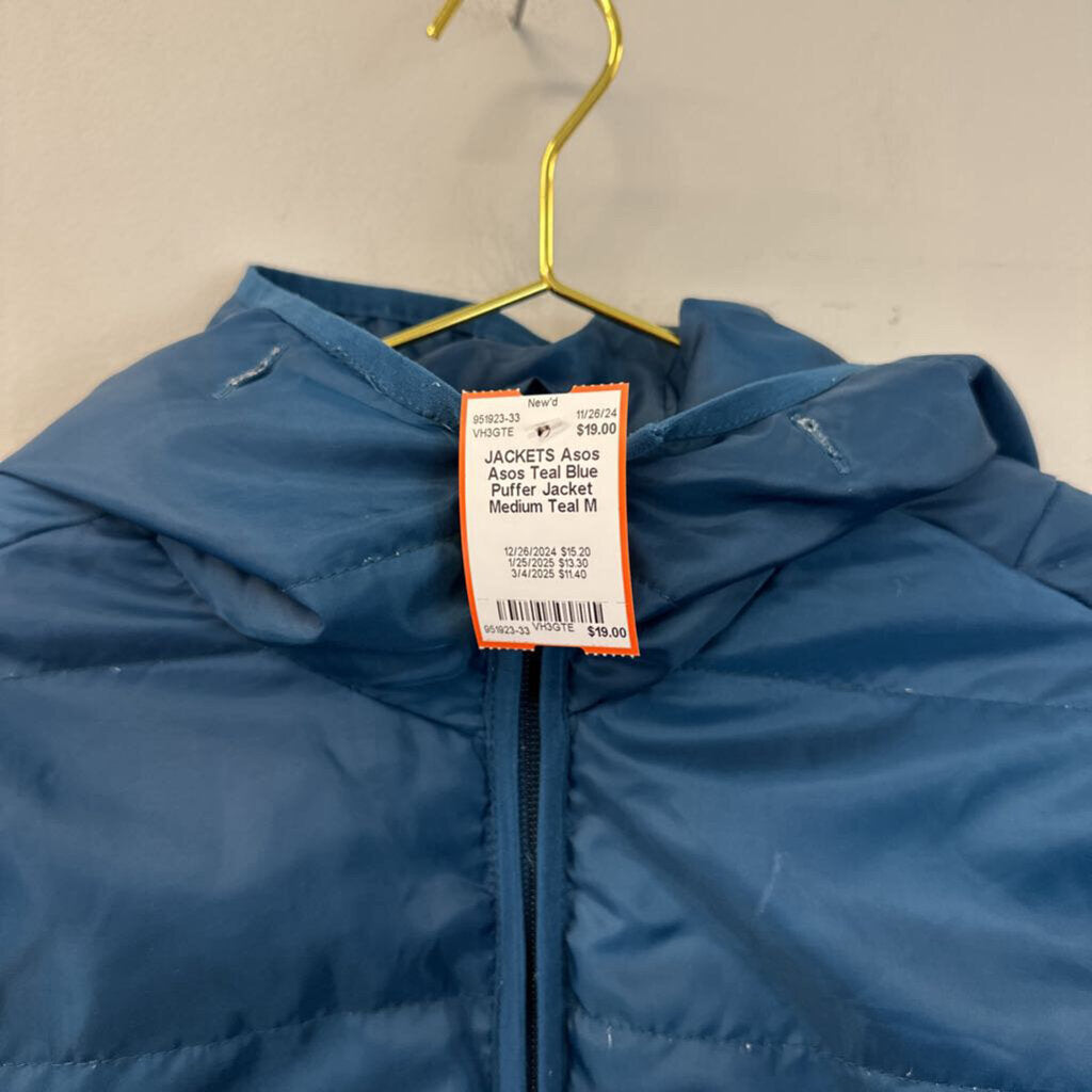 Asos Teal Blue Puffer Jacket Medium