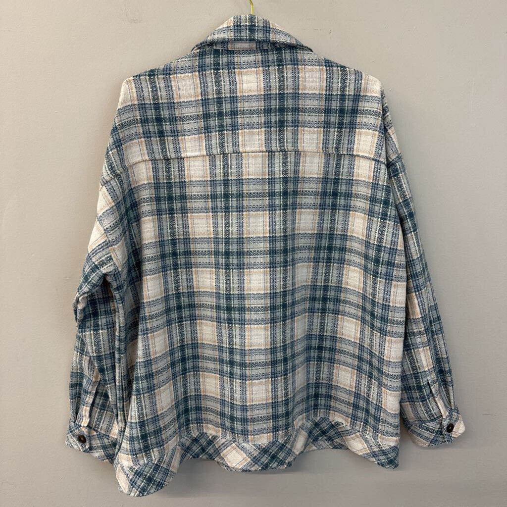 Boston Traders Blue/ Cream Plaid Long Sleeve Button Down Shacket XXL