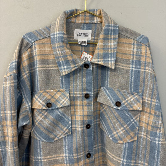 Boston Traders Blue/ Beige Plaid Long Sleeve Button Down Shacket XXL