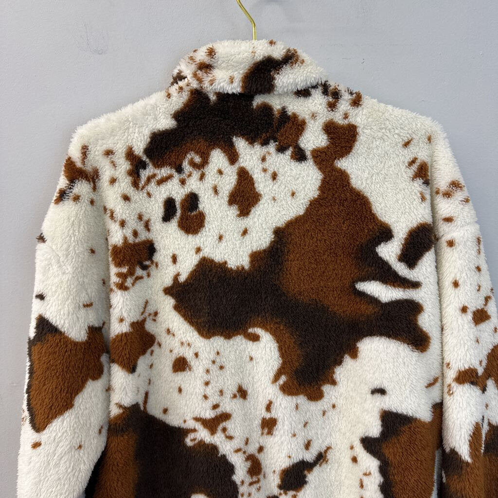 Cider Cow Print Teddy Shacket Large