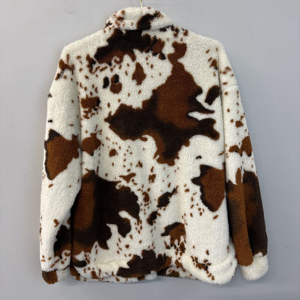 Cider Cow Print Teddy Shacket Large