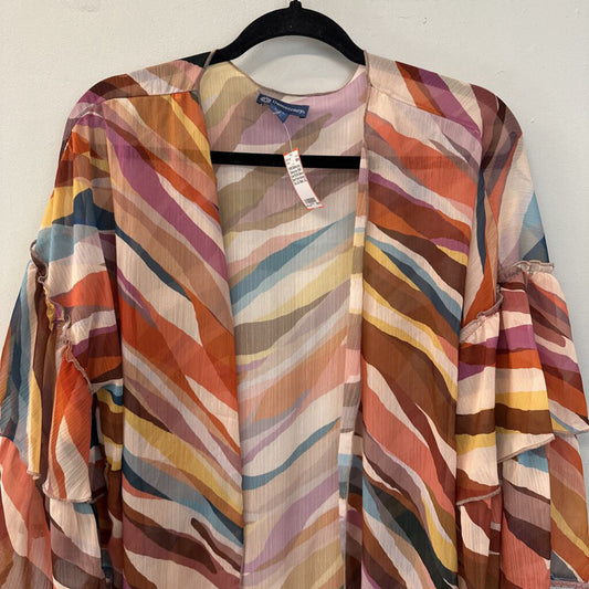 Democracy Multi Color Ruffle Sleeve Open Front Kimono Top L/XL