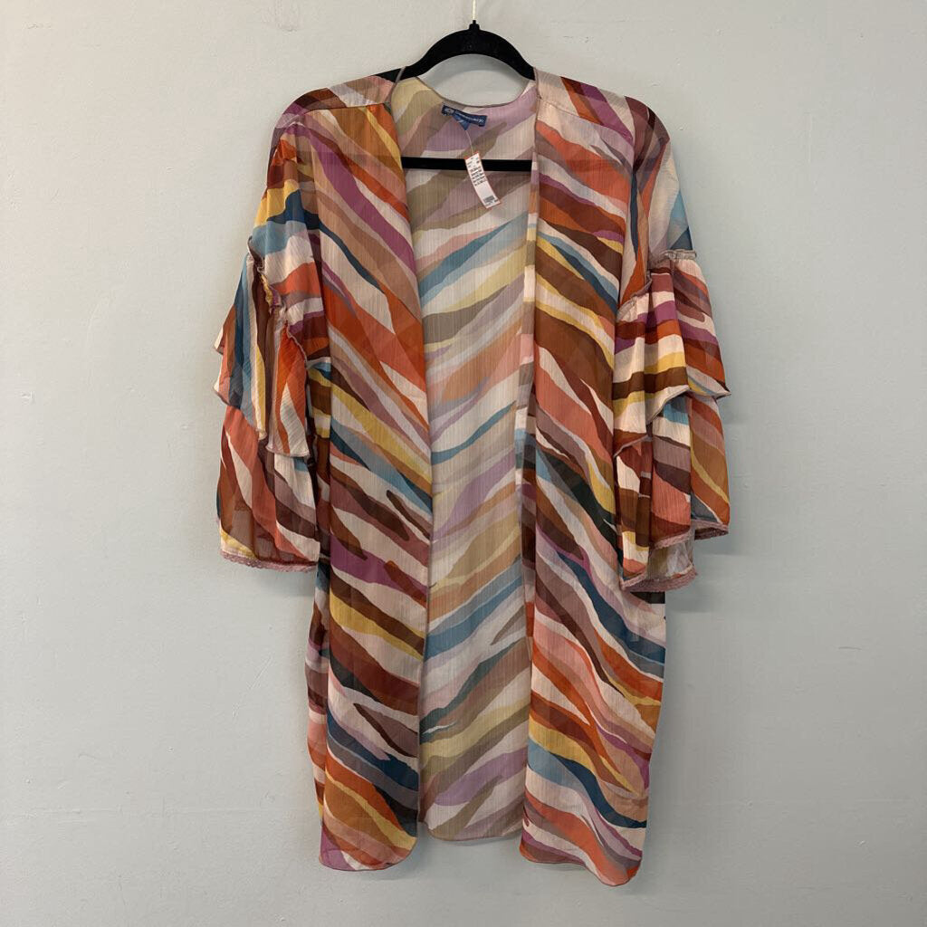 Democracy Multi Color Ruffle Sleeve Open Front Kimono Top L/XL