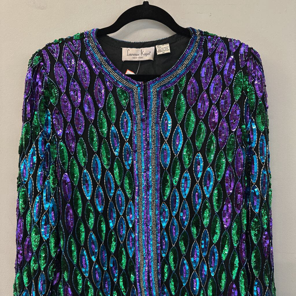 Laurence Kazer Black/ Multi Sequin Jacket Top Medium