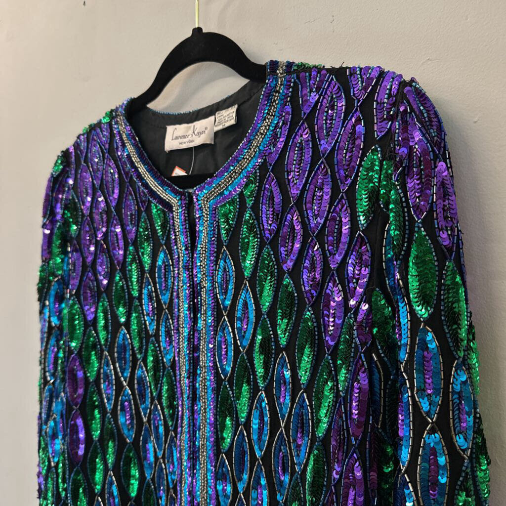 Laurence Kazer Black/ Multi Sequin Jacket Top Medium