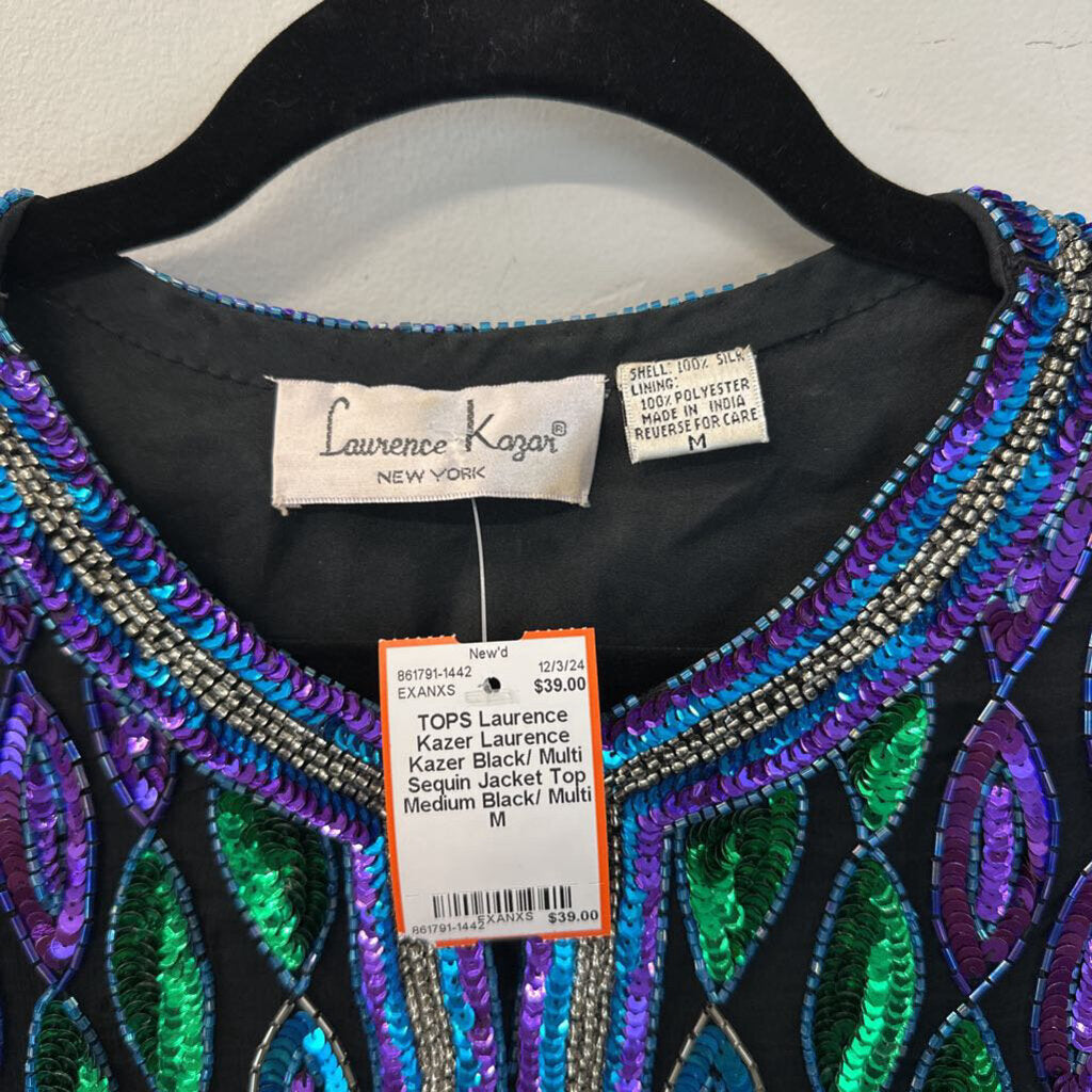 Laurence Kazer Black/ Multi Sequin Jacket Top Medium