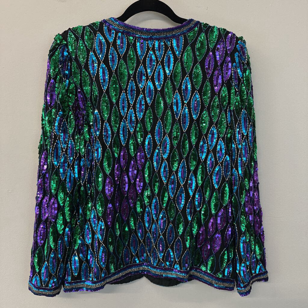 Laurence Kazer Black/ Multi Sequin Jacket Top Medium