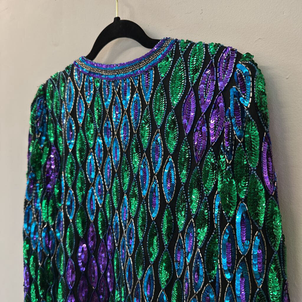 Laurence Kazer Black/ Multi Sequin Jacket Top Medium