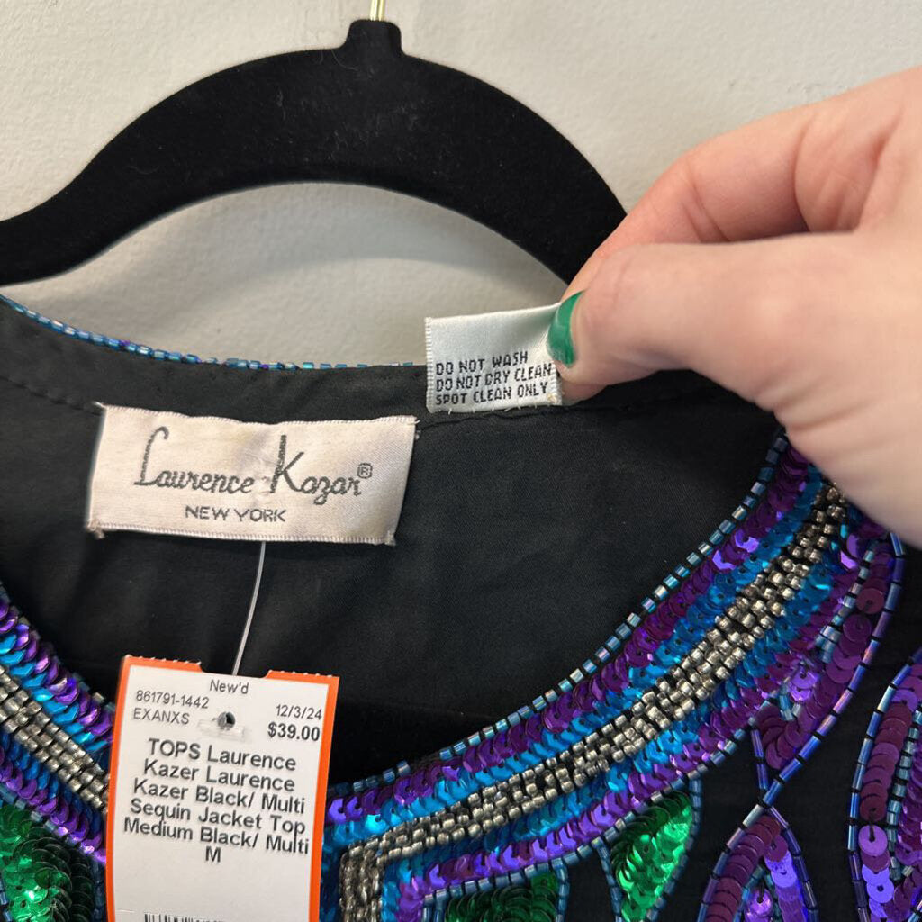 Laurence Kazer Black/ Multi Sequin Jacket Top Medium