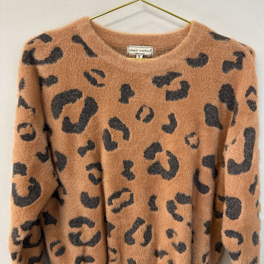 Simply Southern Soft Brown Cheetah Print Sweater Small