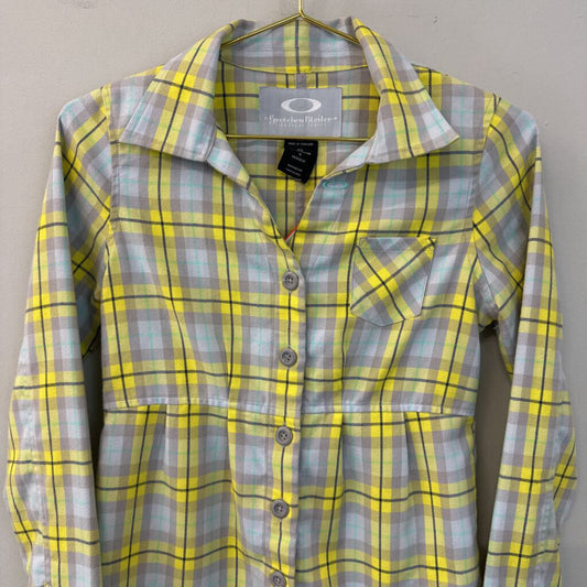 Gretchen Bleiler Grey/ Yellow Plaid Button Down Top SMall