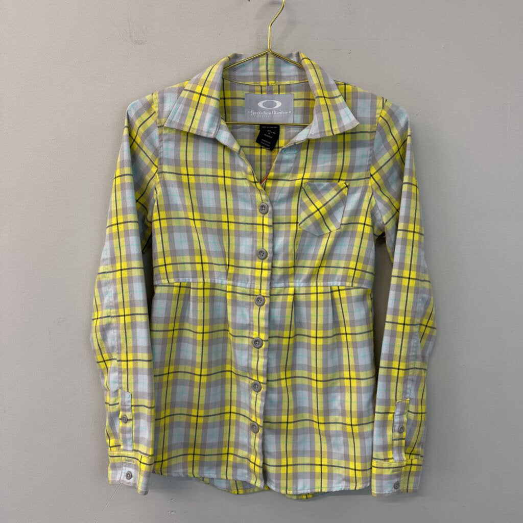 Gretchen Bleiler Grey/ Yellow Plaid Button Down Top SMall