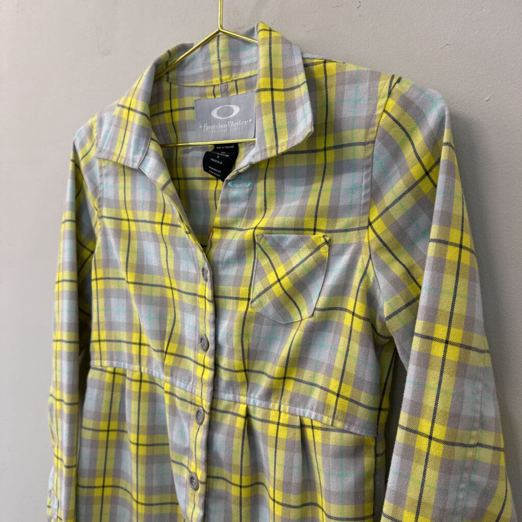 Gretchen Bleiler Grey/ Yellow Plaid Button Down Top SMall