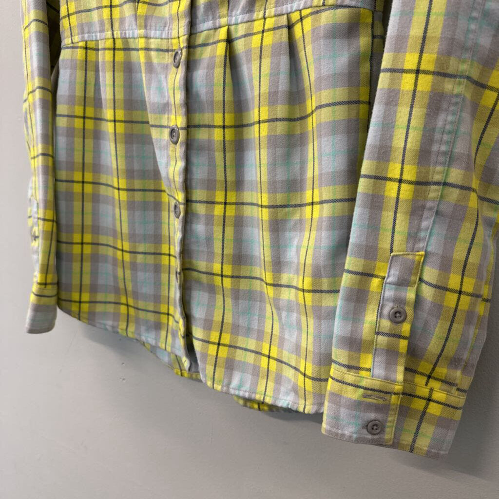 Gretchen Bleiler Grey/ Yellow Plaid Button Down Top SMall