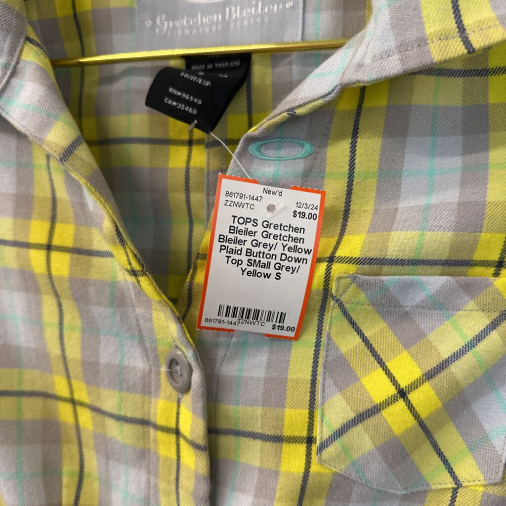 Gretchen Bleiler Grey/ Yellow Plaid Button Down Top SMall