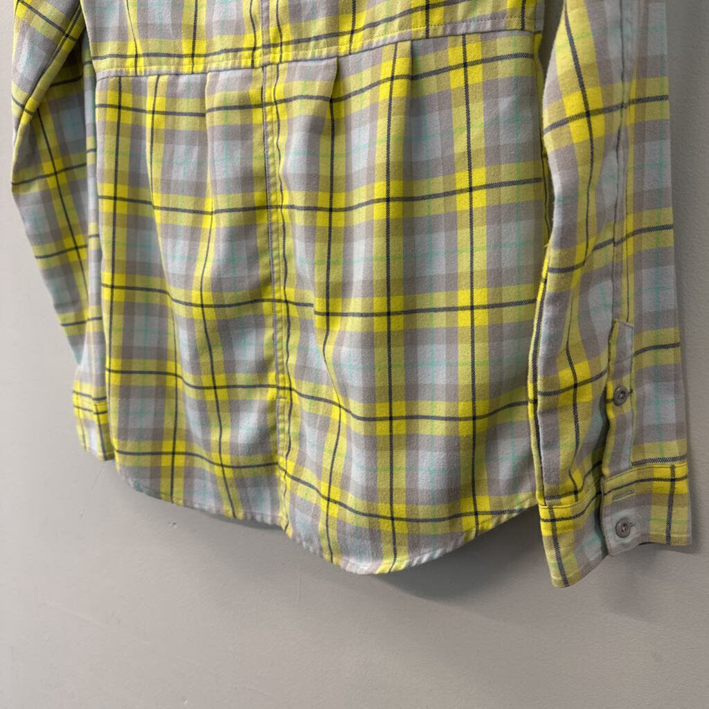 Gretchen Bleiler Grey/ Yellow Plaid Button Down Top SMall