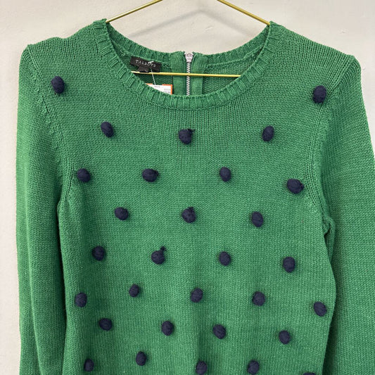 Talbots Green/ Black Pom Pom Long Sleeve Sweater Small