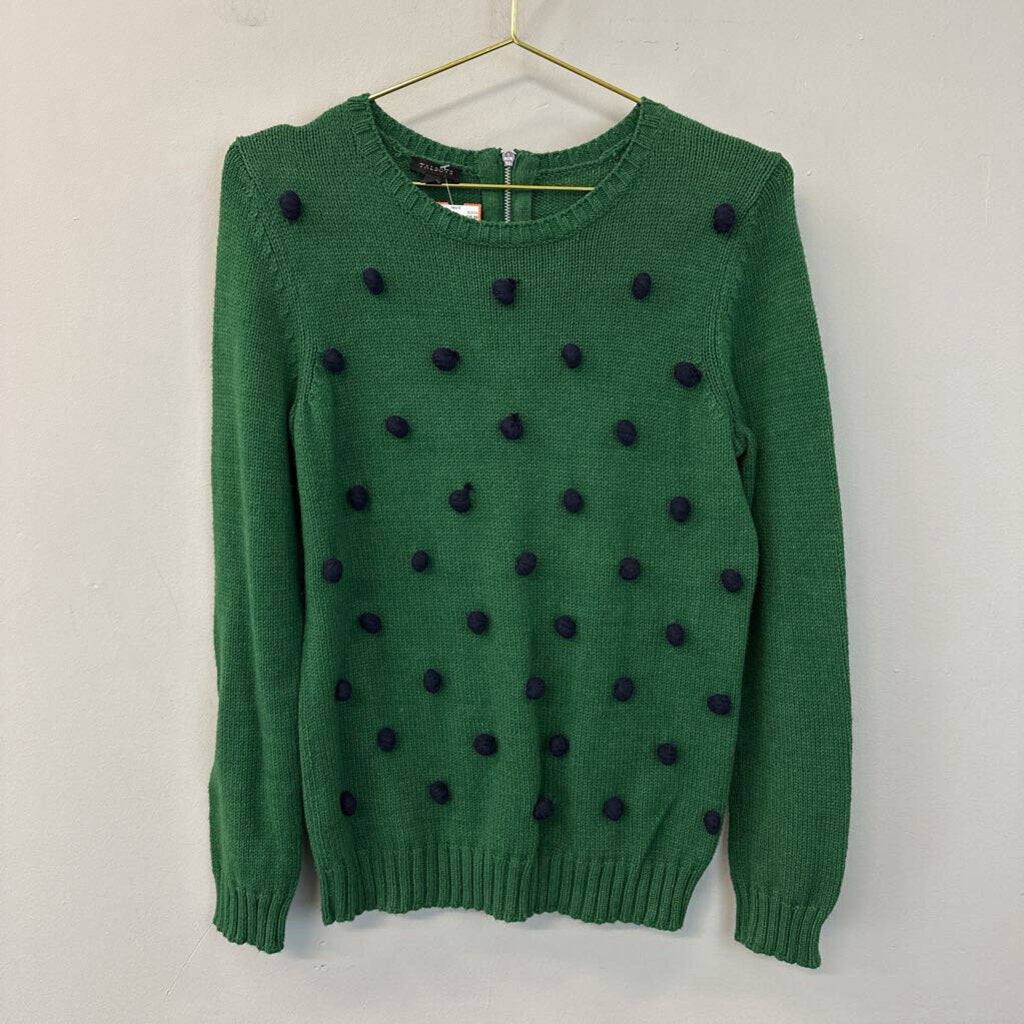 Talbots Green/ Black Pom Pom Long Sleeve Sweater Small