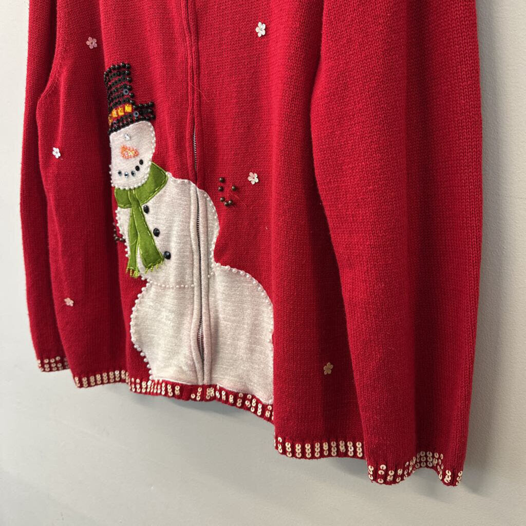 Designers Original Studio Red/ White Snowman Zip Up Sweater 2X