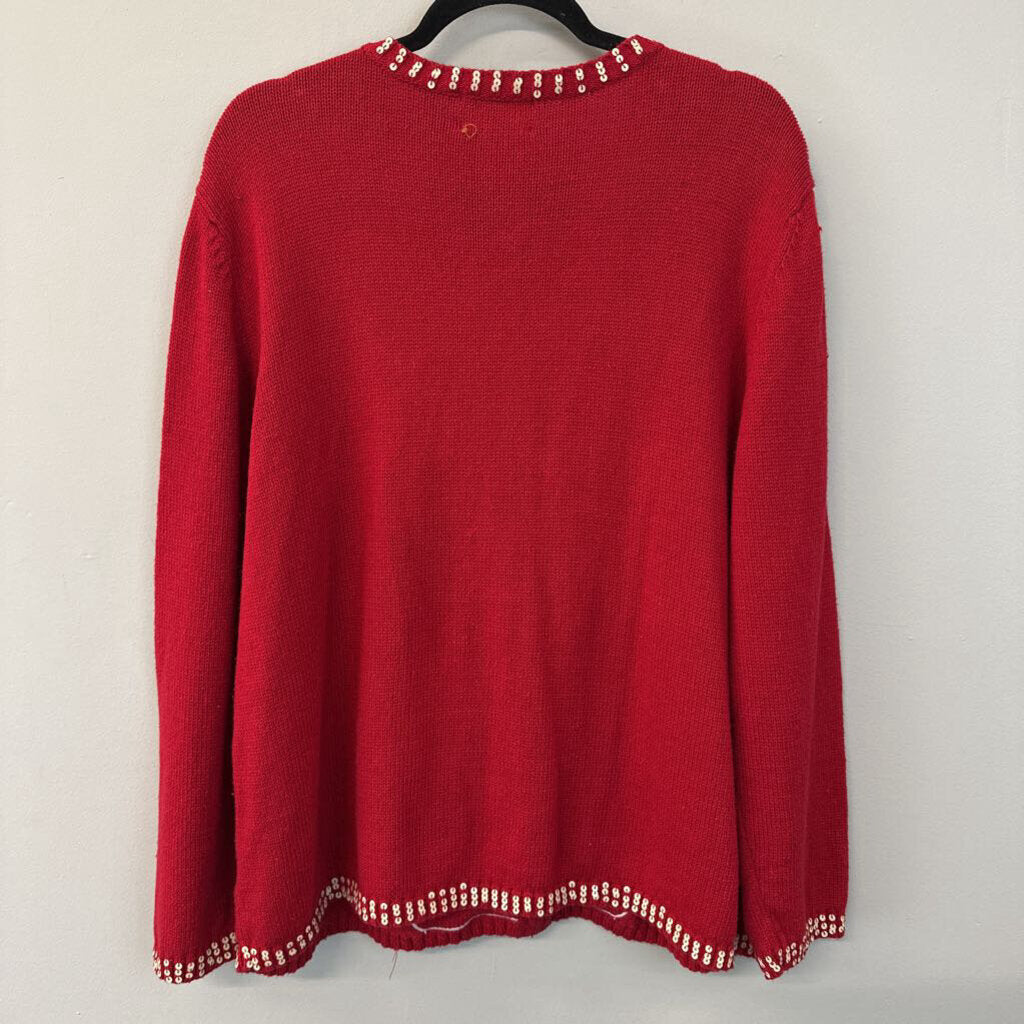 Designers Original Studio Red/ White Snowman Zip Up Sweater 2X