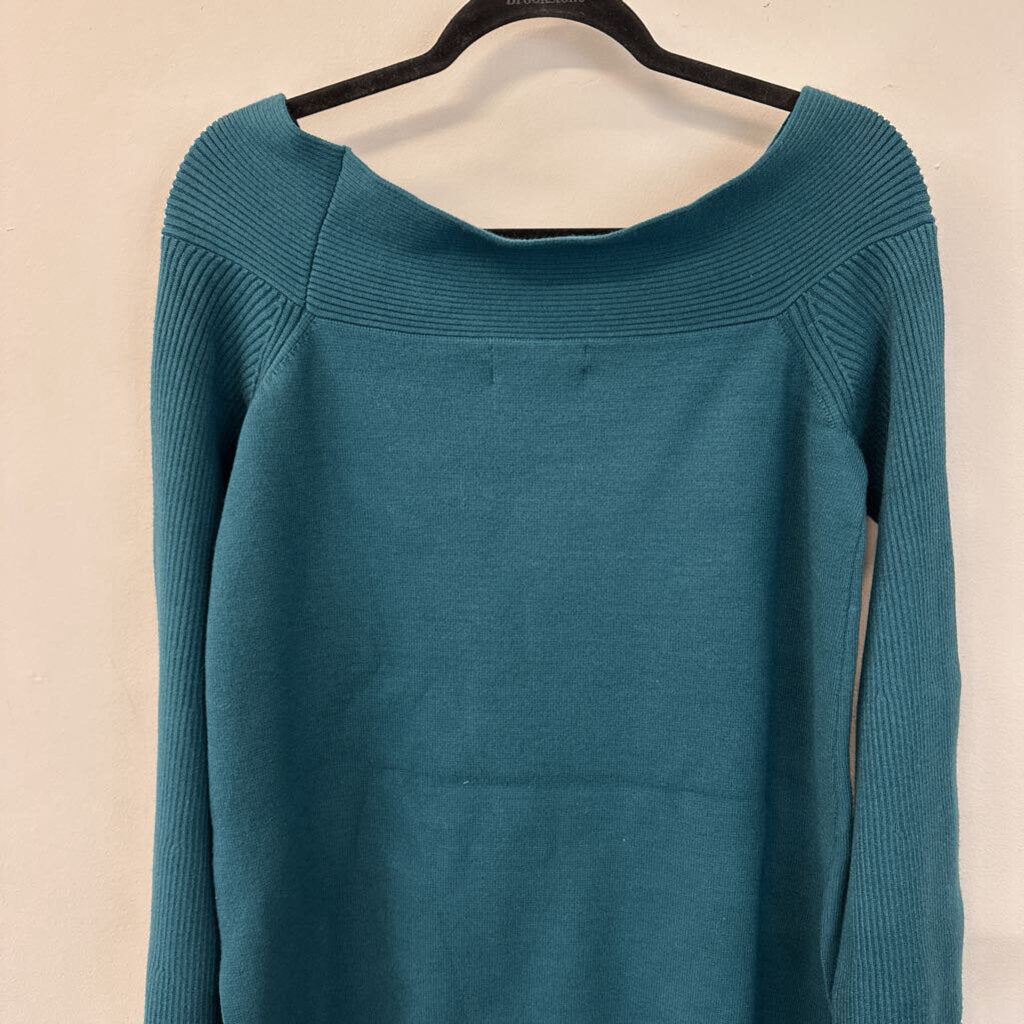 Anthropologie Teal Knit Off Shoulder Tunic Sweater Medium