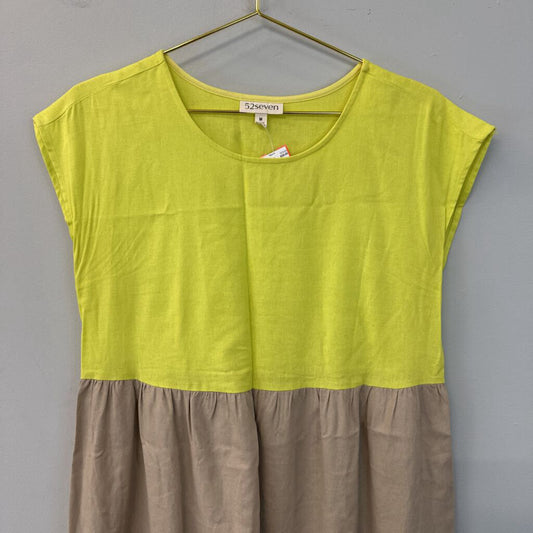 52seven Lime Green/ Beige/ Cream Color Block Dress Medium