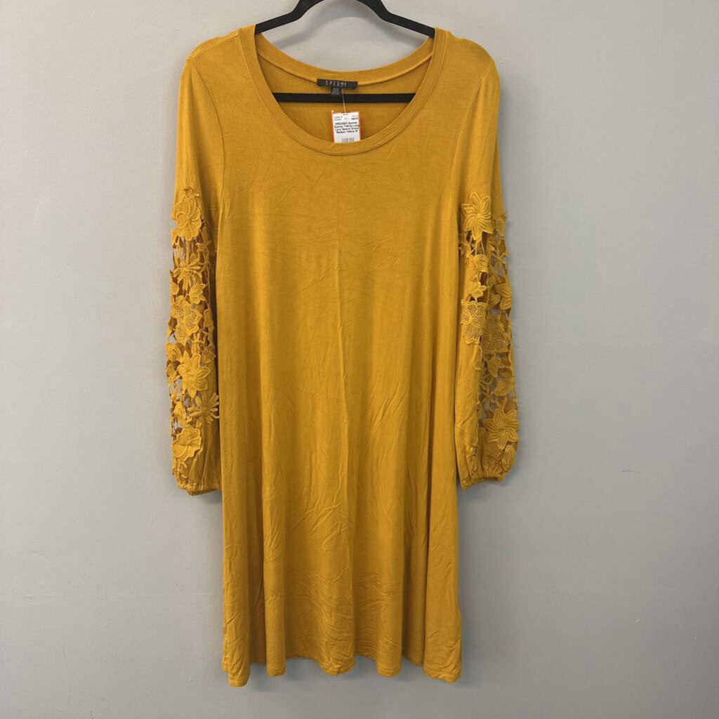 Spense Yellow Long Lace Sleeve Dress Medium