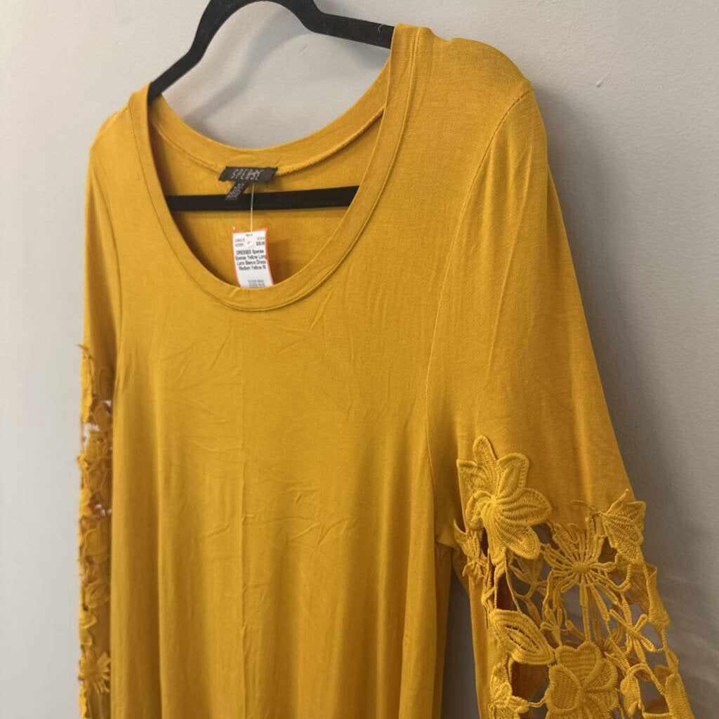 Spense Yellow Long Lace Sleeve Dress Medium