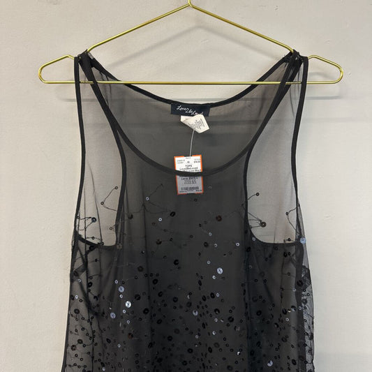 Love2BeLoved Black Sheer Sequin Ruffle Hem Tank Large