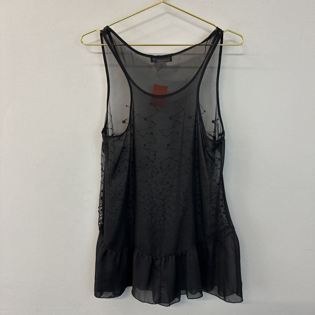 Love2BeLoved Black Sheer Sequin Ruffle Hem Tank Large