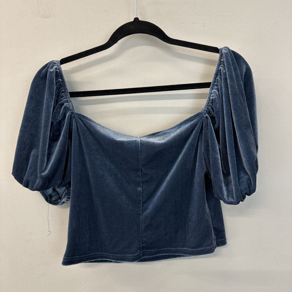 Blue Velvet Short Puff Sleeve Crop Top Large