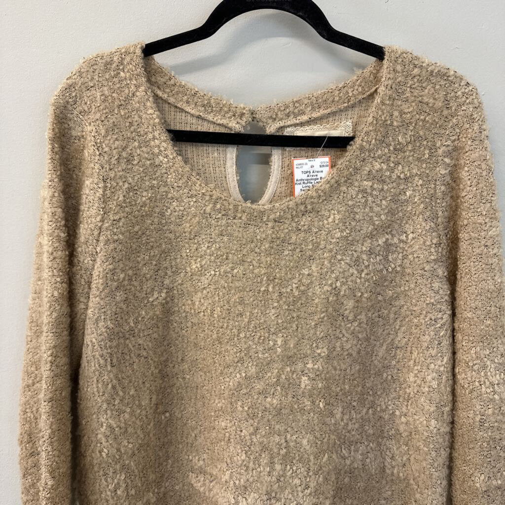 A'reve Anthropologie Beige Knit Ruffle Lace Hem Long Sleeve Sweater Large