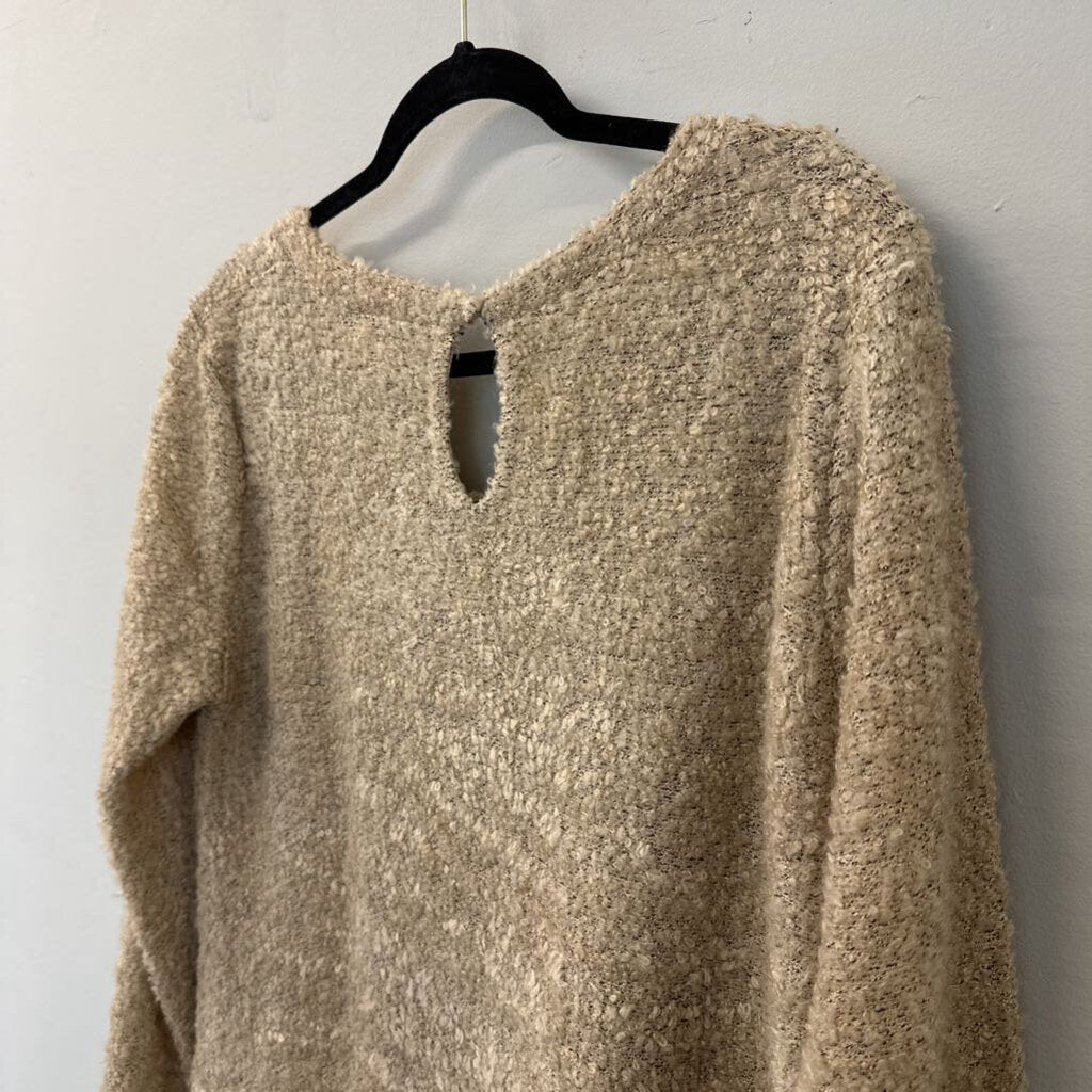 A'reve Anthropologie Beige Knit Ruffle Lace Hem Long Sleeve Sweater Large