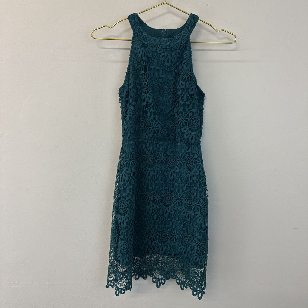 Hollister Teal Green High Neck Lace Mini Dress 1