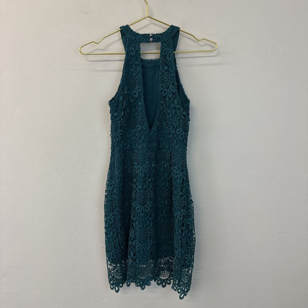 Hollister Teal Green High Neck Lace Mini Dress 1