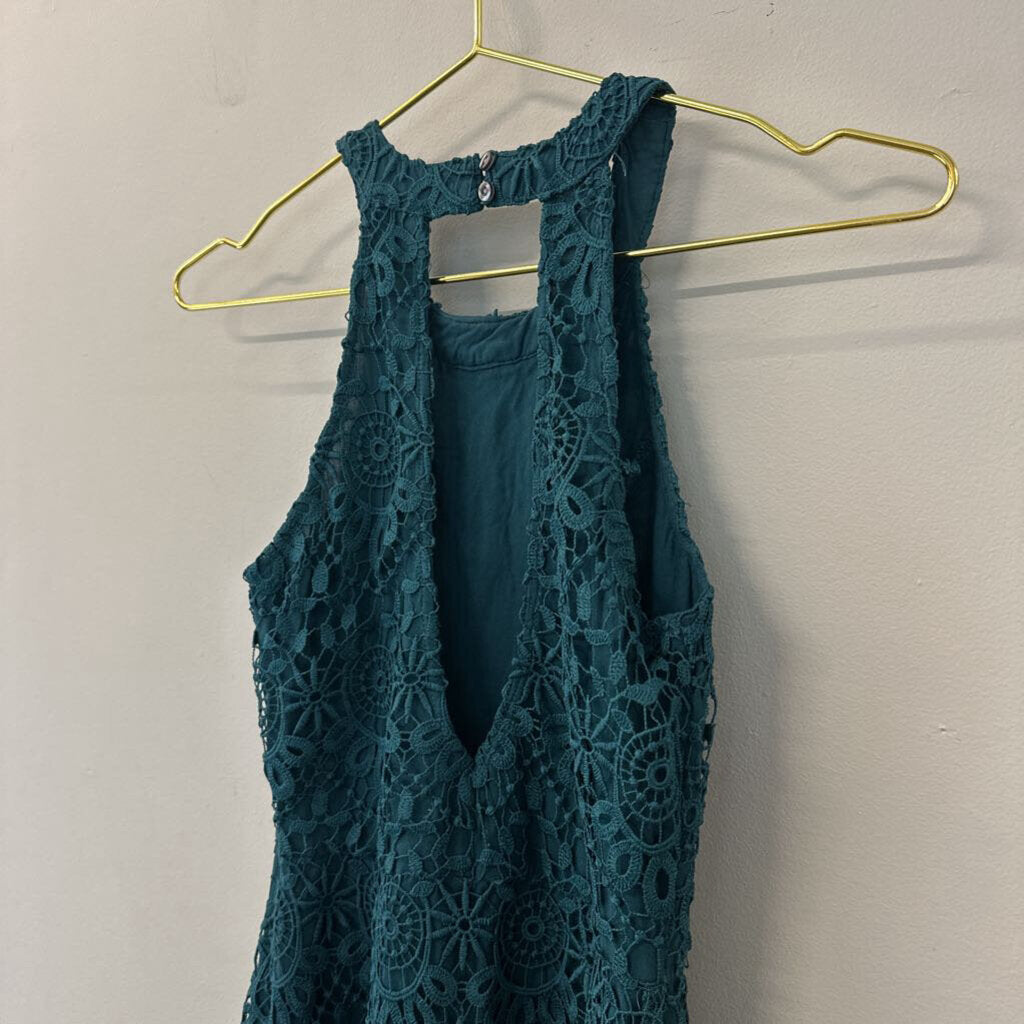 Hollister Teal Green High Neck Lace Mini Dress 1