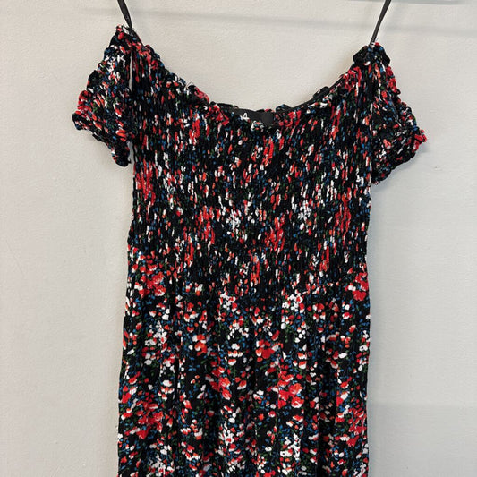 Lulus Black/ Multi Smocked Off Shoulder Top Midi Dress Medium