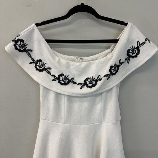 Francesca's White/ Black Embroidered Off Shoulder Dress Medium