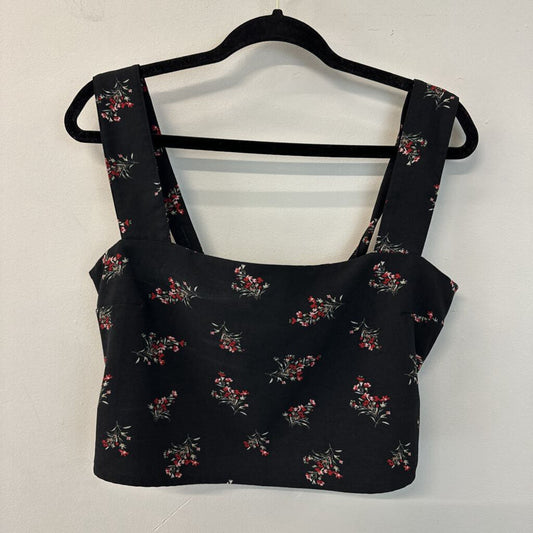 Abercrombie and Fitch Black/ Red Flower Print Sleeveless Crop Top Large