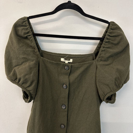 Green Short Puff Sleeve Button Front Top Extra Large